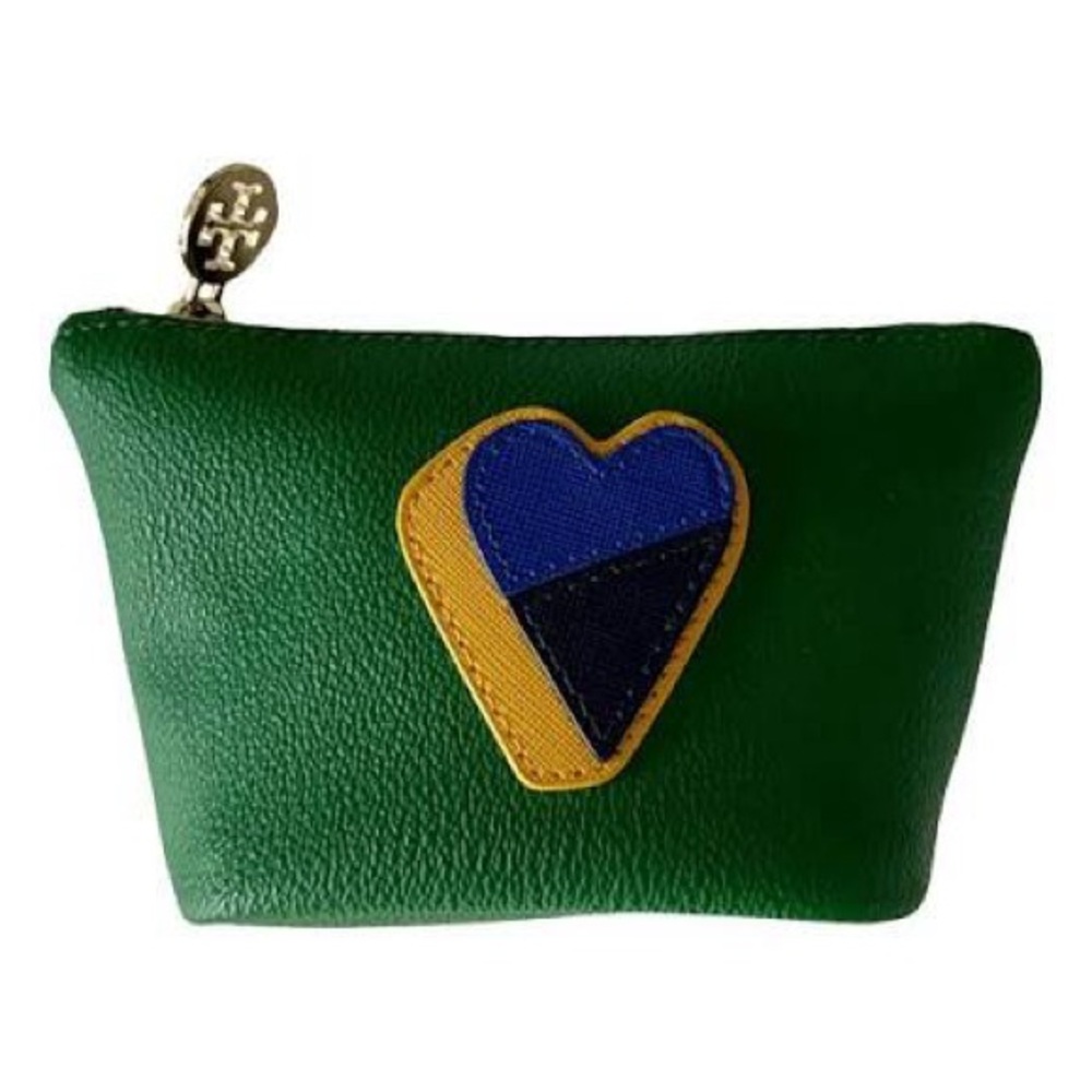 Tory Burch Green Leather Pouch with Heart Patch
